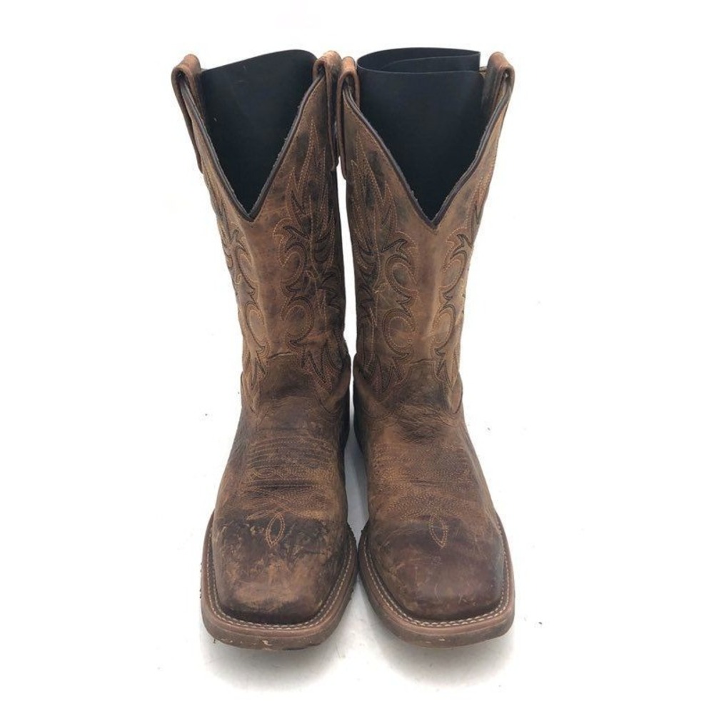 Laredo 7835 Brown Distressed Leather Square Toe Western Barn Cowboy Boots Men 7D